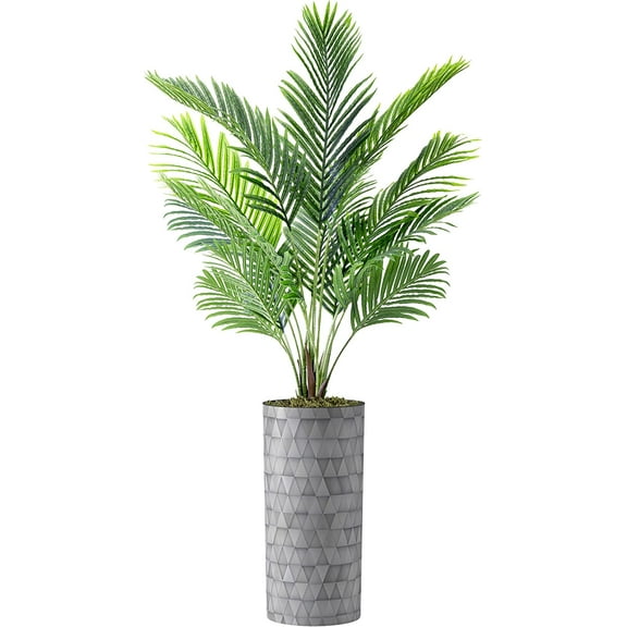 Artificial Tree in Modern Triangel Pattern Planter, Fake Areca Tropical Palm Silk Tree for Indoor and Outdoor Home Decoration - 66" Overall Tall (Plant Pot Plus Tree)