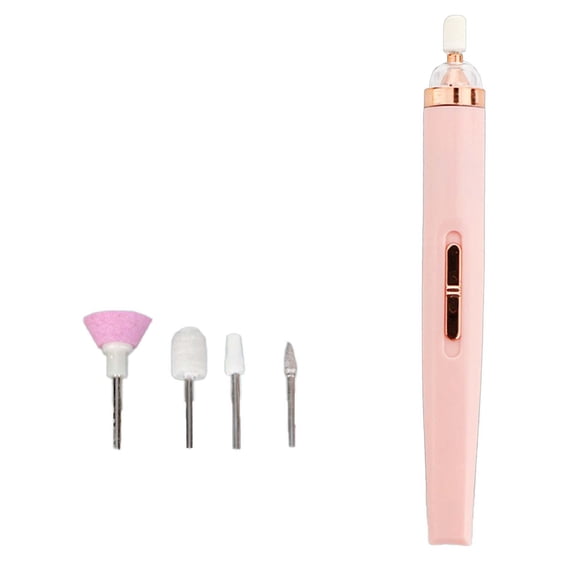 Lima de uñas eléctrica inalámbrica con USB, mini herramienta de manicura y pedicura con 5 cabezales Rosa