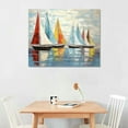 thumbnail image 2 of GOSMITH Colorful sailboats Wall Art Painting: Abstract Boats Reflection Artwork Calm Water Canvas Picture for Living Room, 2 of 4