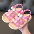 thumbnail image 2 of Xfvqtps Kids Girls Sandals Ankle Strap Popper Colorful Bow Decor Open Toe Soft Rubber Sole Non Slip Waterproof Durable Casual Beach Travel Flat Sandals for Toddler Little Kid Big Kid Pink, 2 of 9