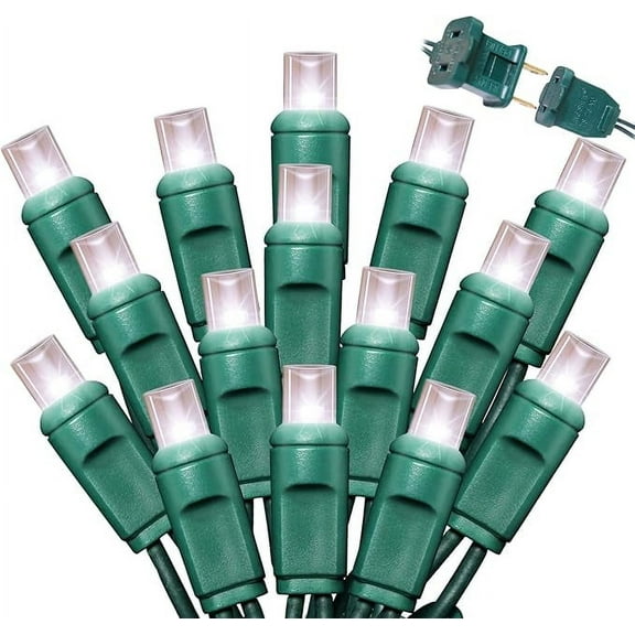 100Count (2pk of 50L) String Lights, LED Christmas Lights, 6" SPACING,Green Wire,White
