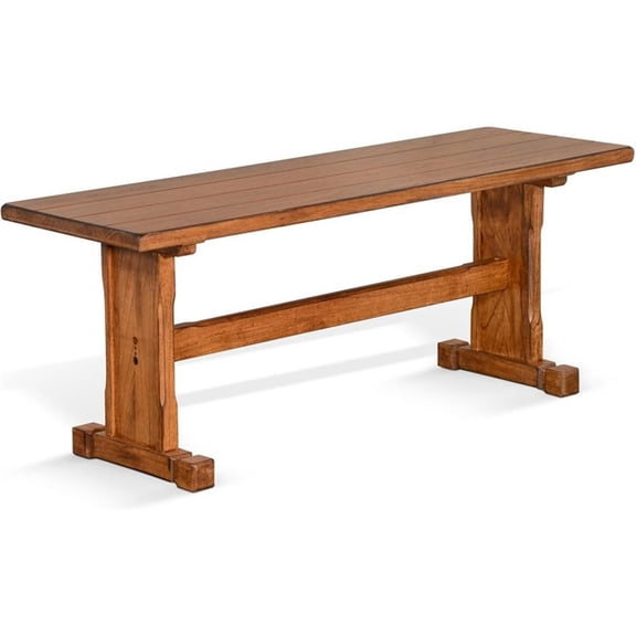 Pemberly Row 18.5" Farmhouse Mindi Wood Nook Side Bench in Rustic Oak