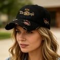 thumbnail image 4 of XIAOCHA Mens Distressed Embroidered Casual Hat Adjustable Hat Band Travel Sports Baseball Cap,Black, 4 of 5