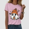 thumbnail image 2 of enyan Pumpkin Printed Cute T Shirts Orange Graphic Tops Fall Tee Fashion Halloween Shirt Women Pink,L, 2 of 6