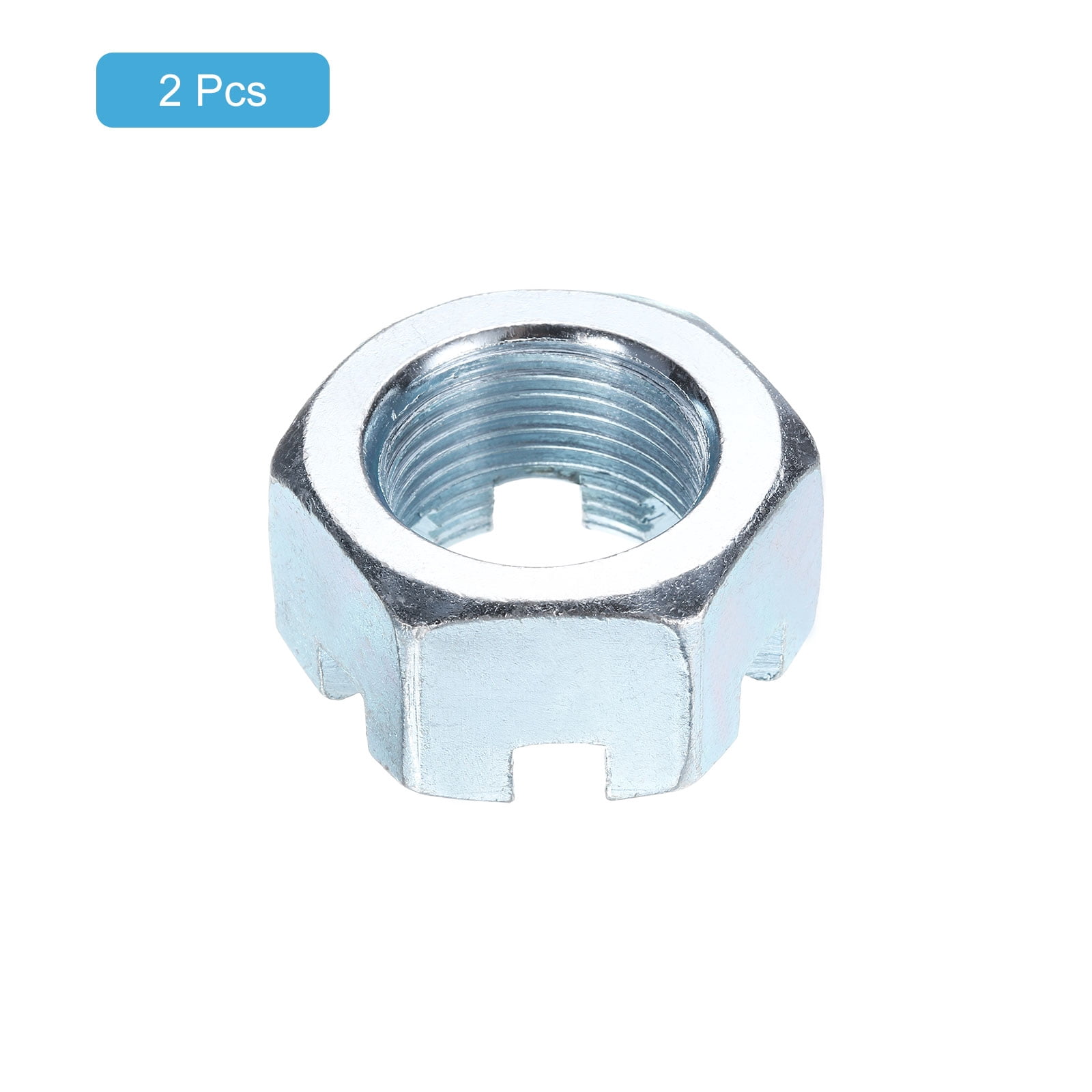 1"-14 Hexagon Slotted Nut, Grade 6.8 Carbon Steel Hex Nuts, Silver, 4Pack
