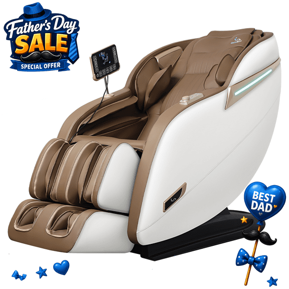 MassaMAX 2026 Version Full Body Massage Chair, Zero Gravity Recliner with SL Track, Heating Function, Beige/Brown