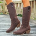 thumbnail image 3 of Wide Mid Calf Cowboy Boots for Women Winter Fall Solid Pointed Toe Chunky Stacked Heel Knee High Cowgirl Tall Boots, 3 of 7