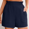 thumbnail image 2 of Tnhcen Women's High-Waisted Elastic Cargo Shorts with Ruffled Waist – Loose Fit Casual Shorts with Pockets Stretchy Waistband Comfortable Solid Shorts for Women S-2XL, 2 of 9
