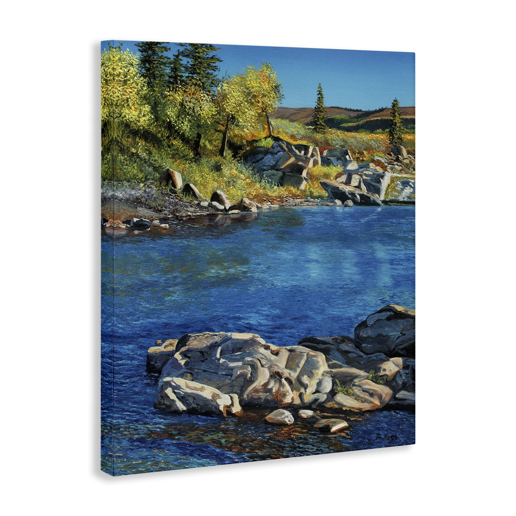 Stupell Industries Rocky River Landscape Landscape & Nature Painting Wrapped Canvas Art Print Wall Art, 16 x 20