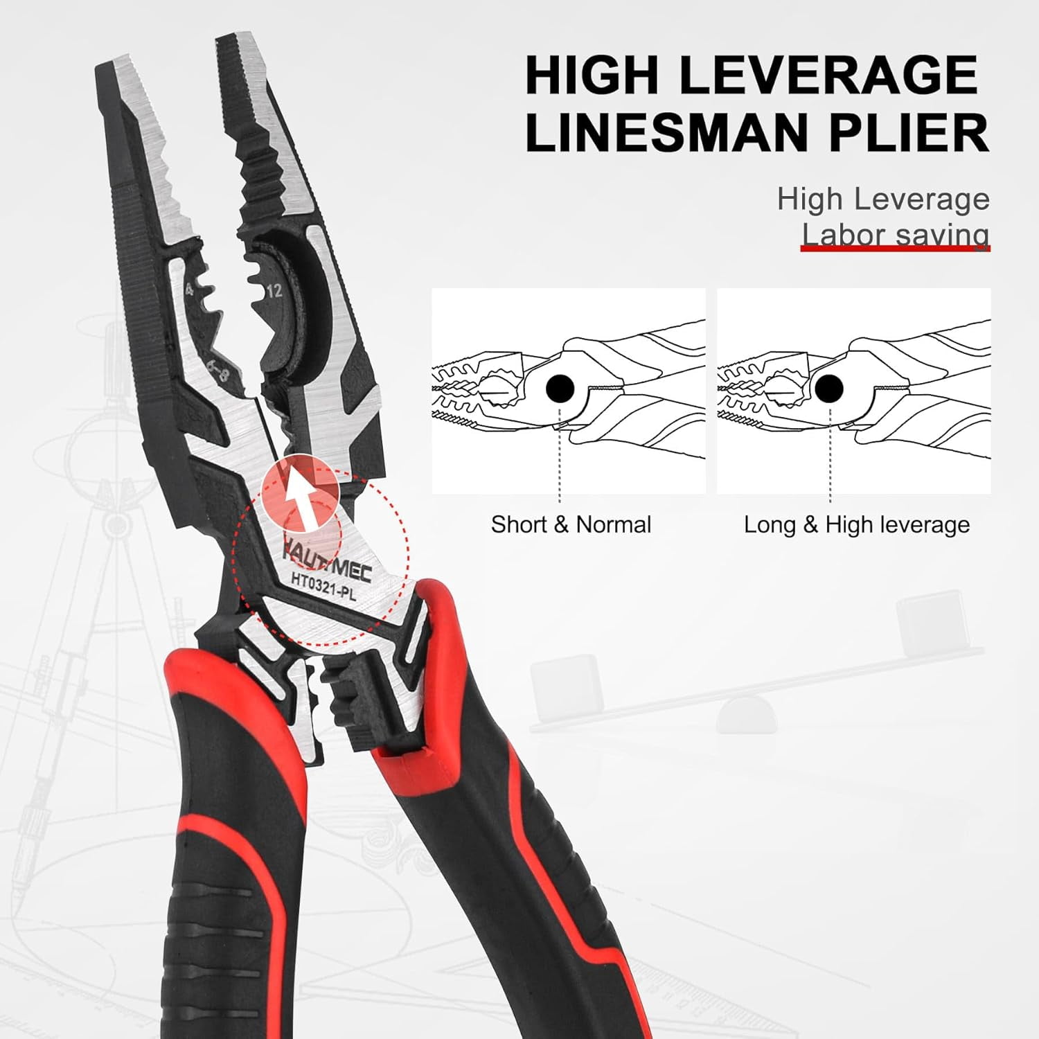 Pro Wire Stripper Tool 8" Multifunctional Combination Linesman Pliers Cable Cutter Wire Strippers Electrical Terminal Crimping Tool Clamping Spanner High leverage Eccentric Design HT0321