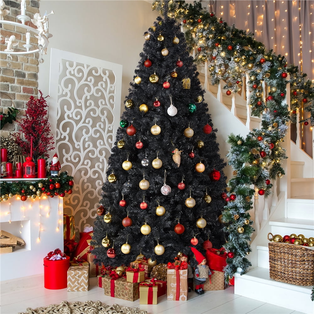 Renwick 7.5' Hinged Spruce Artificial Christmas Tree with Foldable Stand, Black