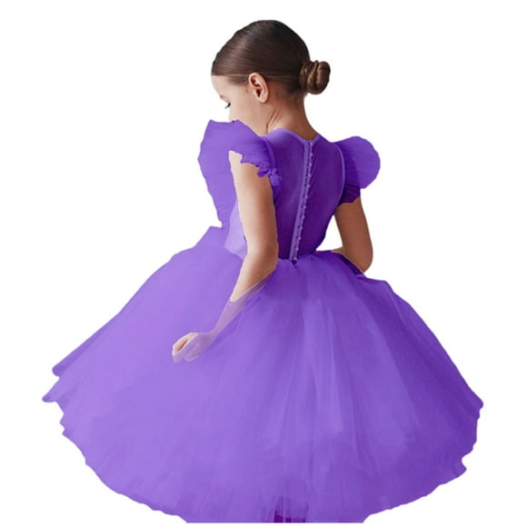Ketyyh-chn99 Toddler Tutu Dress Girls Toddler Kids Baby Girl Ruffle Pageant Party Wedding Tulle Dress Girl Short Sleeve Princess Dresses for 7-8 Years,Purple