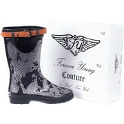 Women’s Forever Young Mid-Calf Rain Boots – Waterproof Rubber Boots with Adjustable Side Buckle – Durable Non-Slip Sole for Wet Weather, Gardening, Outdoor Work, and Everyday Wear