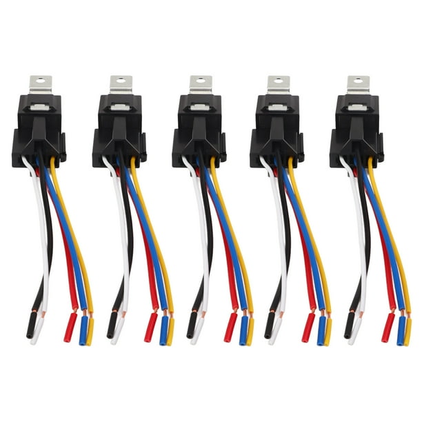 Kit de relé automotriz de 5 piezas, 5 pines, 40 A, 12 V, resistente al agua, con contacto de cobre, arnés de relé para coche