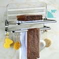 thumbnail image 3 of CMrtew 14.5 Inch Towel Rack with Towel Bar Holder Stainless Steel Foldable Towel Shelf with 5 Hooks for Bathroom & Lavatory Wall Mounted (Brushed Nickel) Silver, 3 of 3
