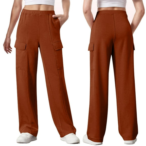 Kmdttou Women Wide Leg Cargo SweatPants For Casual Baggy Wide Leg Sweat Pants Fall Fashion Comfy Athletic Joggers With Pockets