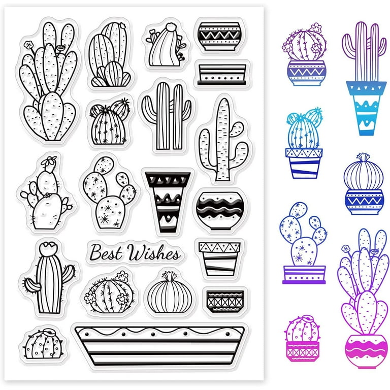 Chic Cactus Pattern Silicone Clear Stamps Simple Style Rubber