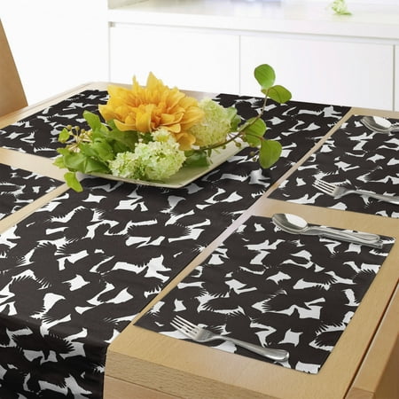 

Raven Table Runner & Placemats Flying Silhouette of Birds Gloomy Themed Open Wings Repetitive Pattern Set for Dining Table Decor Placemat 4 pcs + Runner 16 x72 White and Dark Brown by Ambesonne