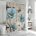 thumbnail image 6 of Teal Blue Tulips Shower Curtain, Waterproof Shower Curtains for Bathroom, Spring Floral Barn Doors Vintage Wood Beige Washable Fabric Bathtub Curtain Set Bath Decor with 12 Hooks Stall 36"x72", 6 of 8
