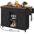 thumbnail image 4 of HOOBRO Kitchen Island, Kitchen Island Cart, Kitchen Island on Wheels, Kitchen Island with Power Outlet, Cup Holders, Wine Rack, Large Countertop, Adjustable Shelves, Black and Rustic Brown BF14UZD01, 4 of 12