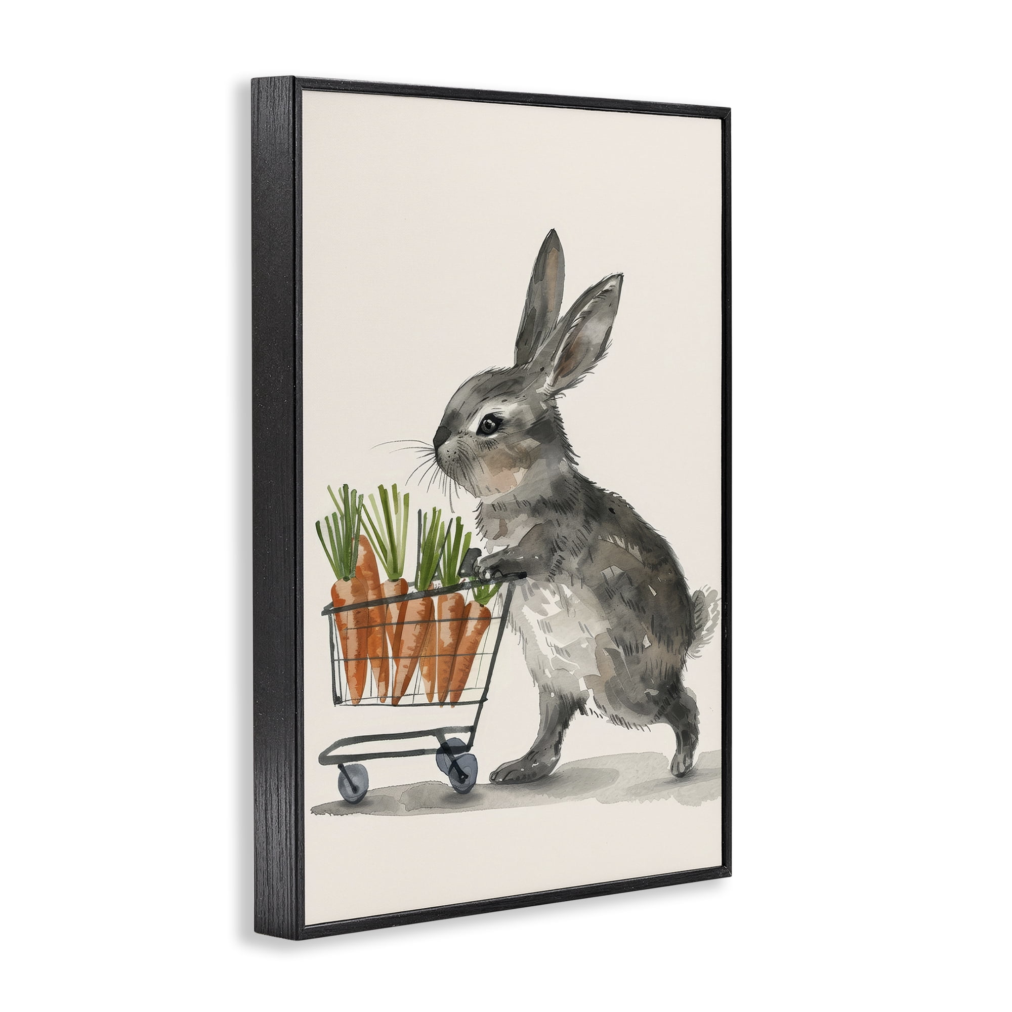 Bunny with Carrots Black Framed Giclee Art, 20 x 30