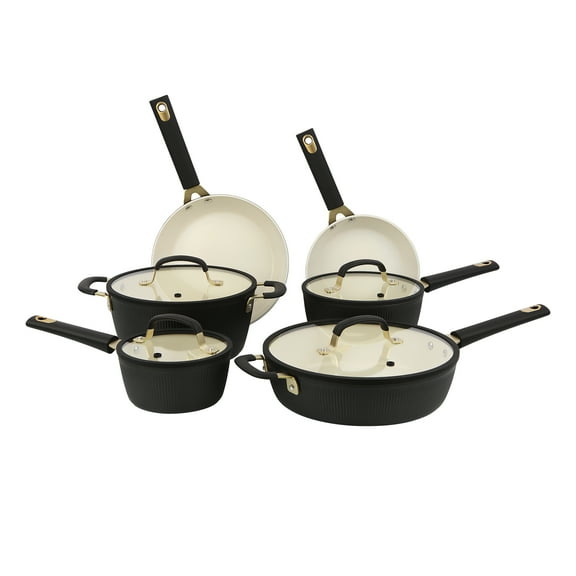 Mainstays Striped 10 Pcs Nonstick Ceramic Cookware Set Black