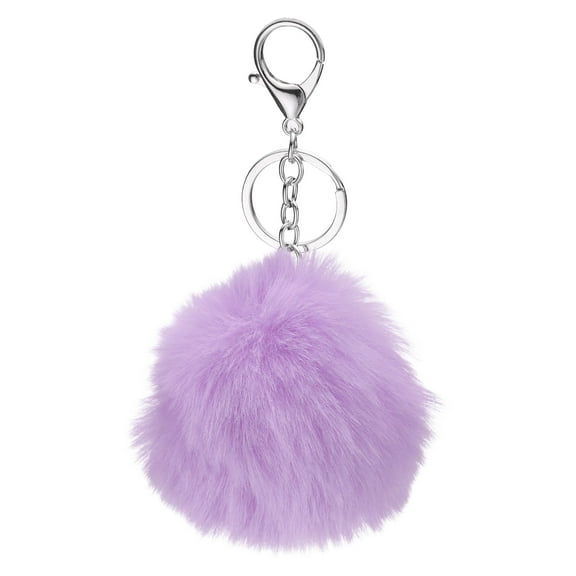 Uxcell Pom Pom Keychain, 8 cm Soft Cute Fluffy Ball Key Ring, Light Purple