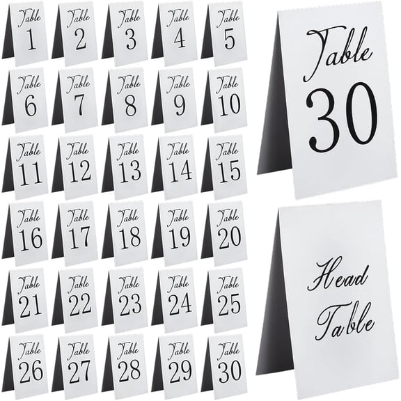 31Pcs Black Wedding Table Numbers 1-30 Double Sided Place Card Set Self-Standing Table Number Cards for Wedding Reception Restaurant