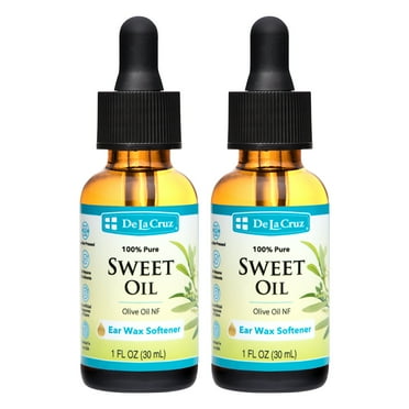 De La Cruz 100% Pure Sweet Oil, All Natural and Gentle Sweet Oil for Softening Ear Wax, 1 fl Oz, 2 Pack