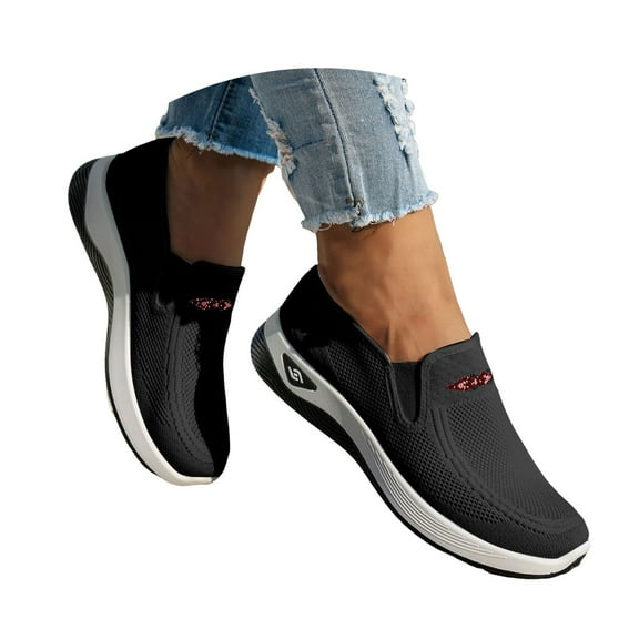 Mepaouo Women's Slip on Walking Shoes Comfortable Knit Mesh Running Sneakers Orthopedic Casual Flats