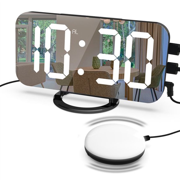 Electric Alarm Bed Shaker USB LED Digital Display Clock 3-gear Adjustable Wake Up Night Light Supply for Household Office