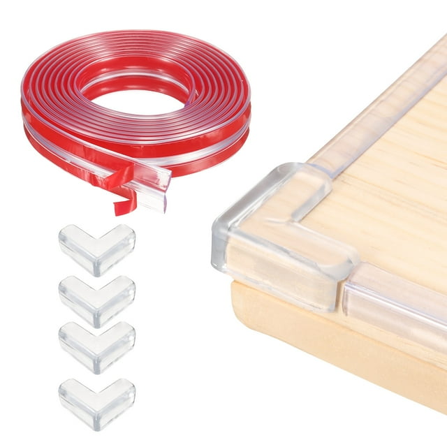 Protector de bordes, 6.6ft (2M) x 0.4" (10MM) Guardias de esquina de muebles transparentes con adhesivo fuerte y 4 protectores de esquinas para mesas y armarios