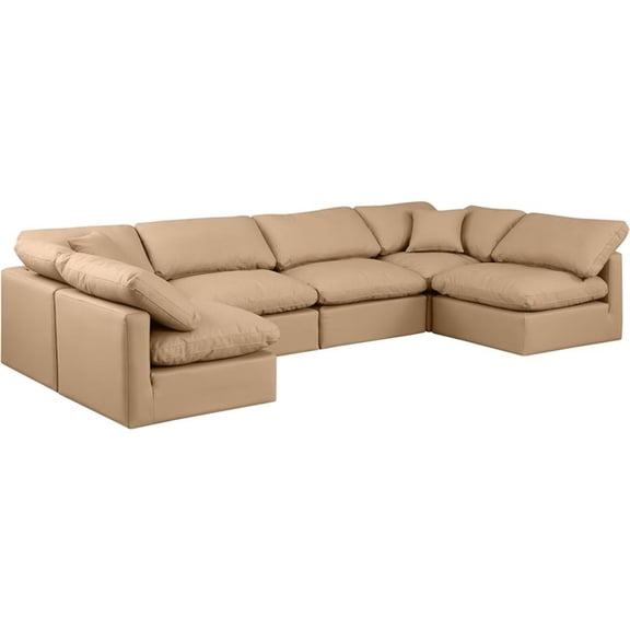 Meridian Furniture Indulge 199" Vegan Leather U-Shaped Modular Sectional in Tan