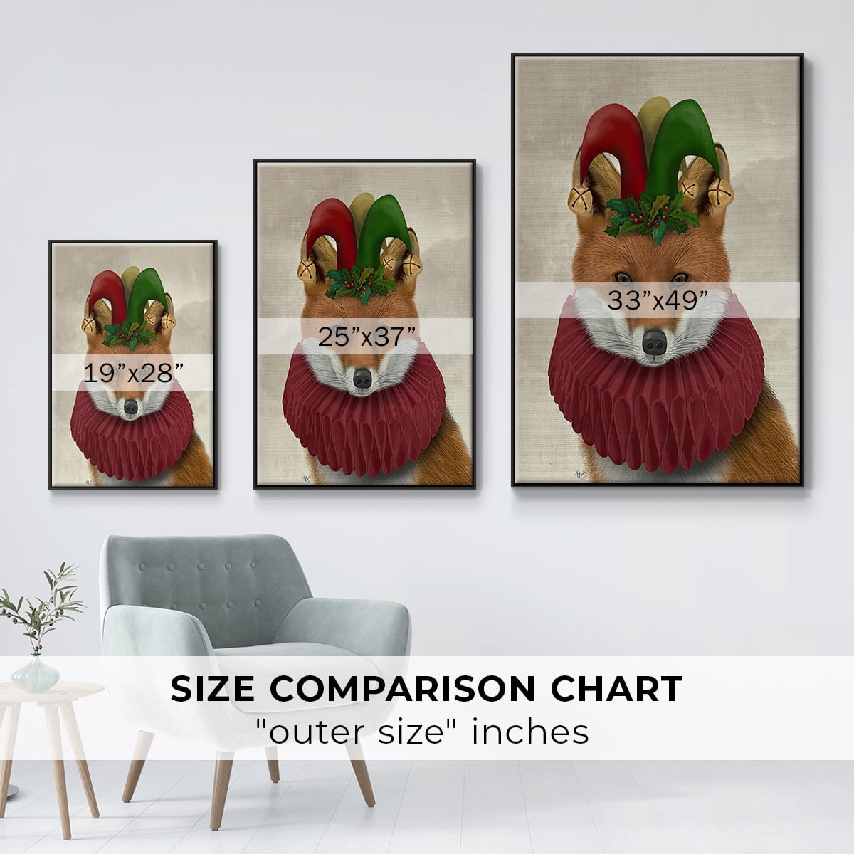 Christmas Foxy Christmas Fool - Framed Gallery Wrapped Holiday Canvas - 25 x 37 - Black Frame