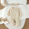 thumbnail image 2 of Faraee Newborn Baby Girl Floral Romper Set Waffle Knit Long Sleeve Ruffle Jumpsuit with Bow Headband 0 3 6 9 Months Infant Fall Winter Outfit, 2 of 7