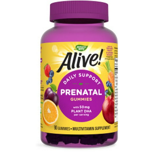 Alive! Prenatal Gummy Vitamins with Plant DHA, Multivitamin Supplement