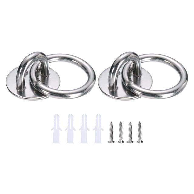 Uxcell 2 Pcs Ganchos de Placa de Ojo de Acero Inoxidable, Ganchos de Hardware Marítimo Pesado M5 de 0.31" con Tornillos para Colgar Hamaca Silla Colgante Trapecio de Yoga, Forma Redonda Tono Plateado