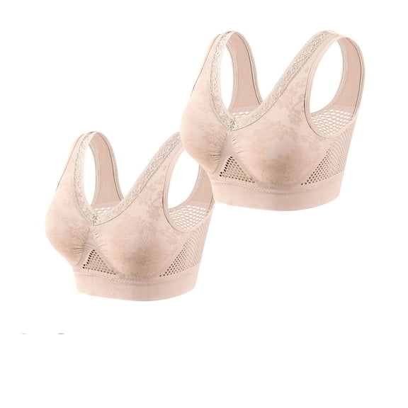 Hana Bra for Senior Women, 2Pcs Cotton Buttonless Comfy Lifting Shaping Bras, Full Coverage Underwire-Free Push up Bras Soft Breathable Bras for Older Women Daily Wear