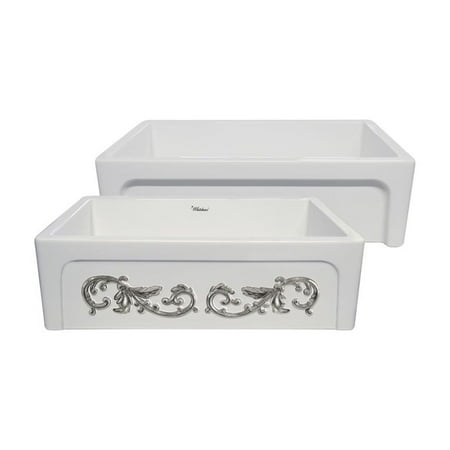 HomeStock Vintage Visions Ornamental 33 Reversible Kitchen Sink with Intricate Embossed Design Front Apron on one side and an Elegant Beveled Front Apron on the Opposite Side