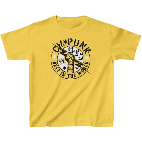 CM Punk GTS Best In The World Yellow WWE Kids T-shirt Boys YS 6-8