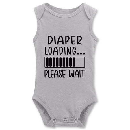 DOQOSESHY Funny Baby Diaper Loading Bodysuit Infant Humorous Clothes Toddler Cotton Sleeveless Outfits 9 Months Grey