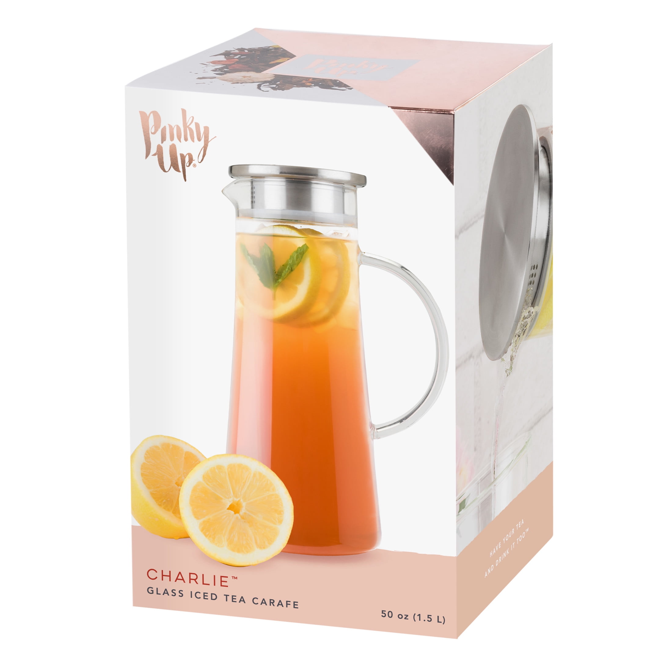 Pinky Up Charlie Glass Iced Tea Carafe, Juice, Lemonade Pitcher, 1.5 liter