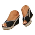 thumbnail image 3 of enyan Platform Slip on Sandals for Women Summer Wedges Slides -Flatform, Open Toe, Bohemia, Beach, Wedding Wedge Heels For Women,Black,Size 8.5, 3 of 7