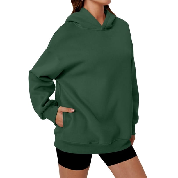 Sudaderas con Capucha de Gran Tamaño para Mujer, Sudaderas Cómodas, Conjuntos de Moda de Otoño, Blusas Casuales, Ropa de . Verde Oscuro M