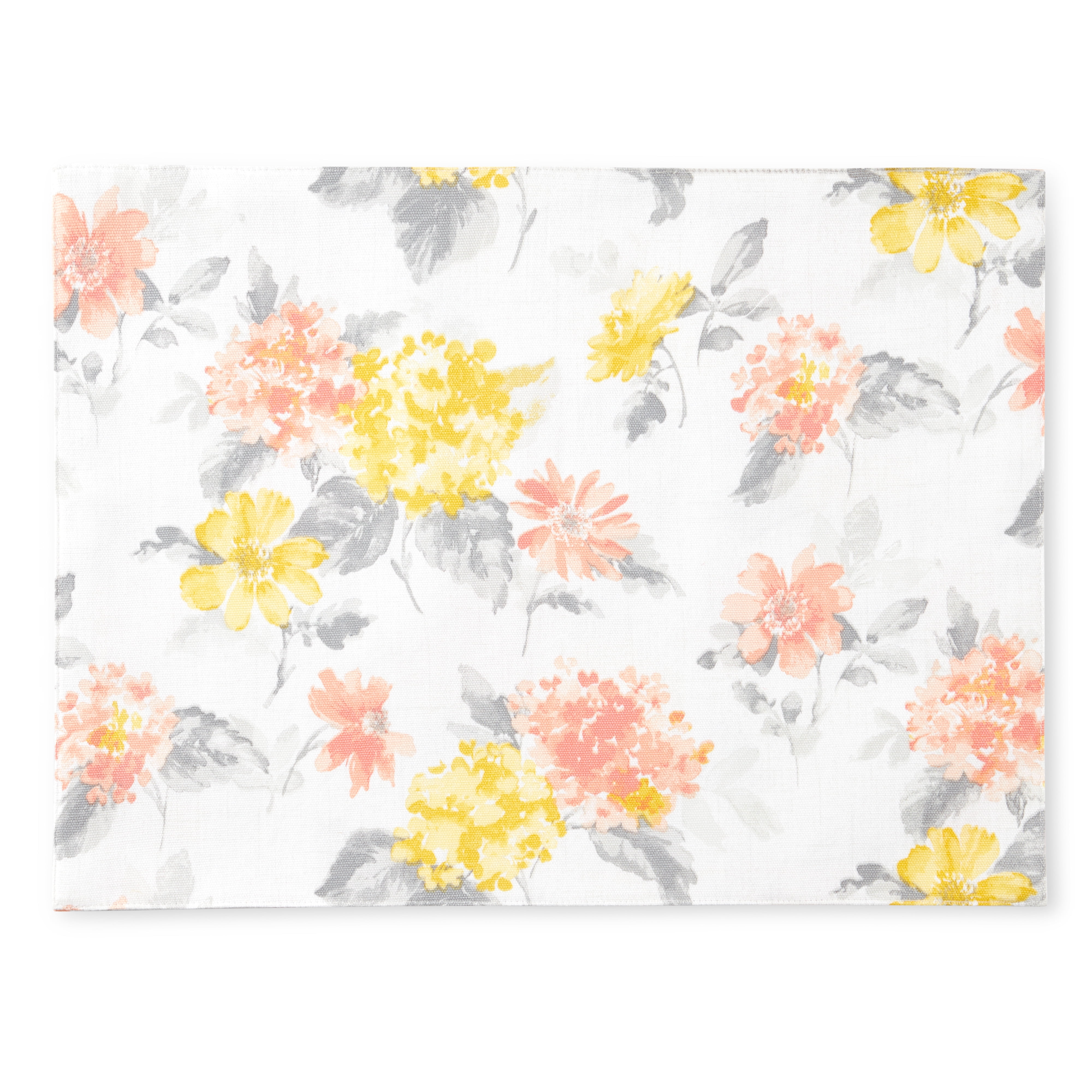Martha Stewart Amber Floral Fabric Placemat Set 4-Pack, Yellow/Coral, 13"x17.5"
