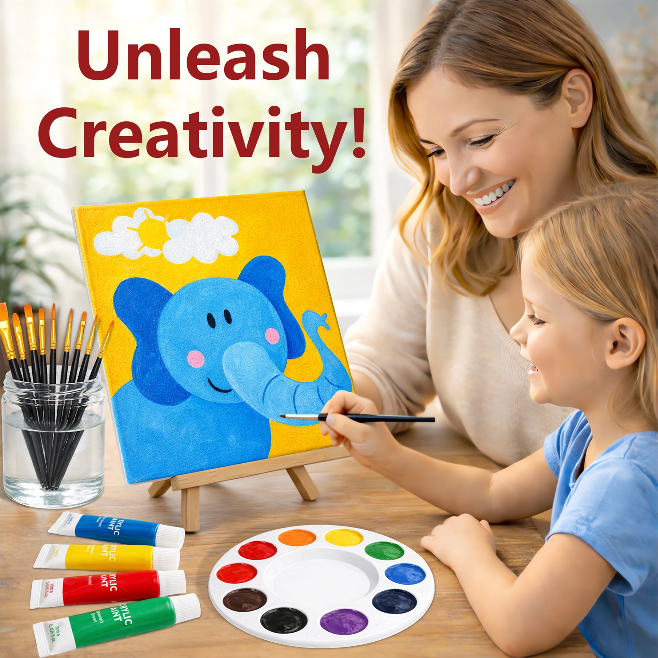 MISUMISO Acrylic Paint Set, 24 Colors Acrylic Paint with 4 Canvas Panels, 10 Brushes, Wooden Easel, Palette & Paint Knives – All-in-One Art Supplies Kit for Beginners & Artists