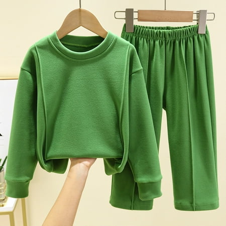 

Miluxas Little Boys Girls Long Johns thermal Underwear Set 2PC Crewneck Tops and Bottom Toddler Kids Pajamas Warm Jammies Clearance Green 4 Years