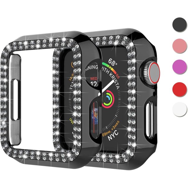 KOMI Bling Case Compatible For Apple Watch 38mm 40mm 42mm 44mm, Crystal Diamond Apple Watch Protector Case Slim PC Anti-Scratch Bumper Frame Protective Cover For iWatch Series SE/6/5/4/3/2/1 Black