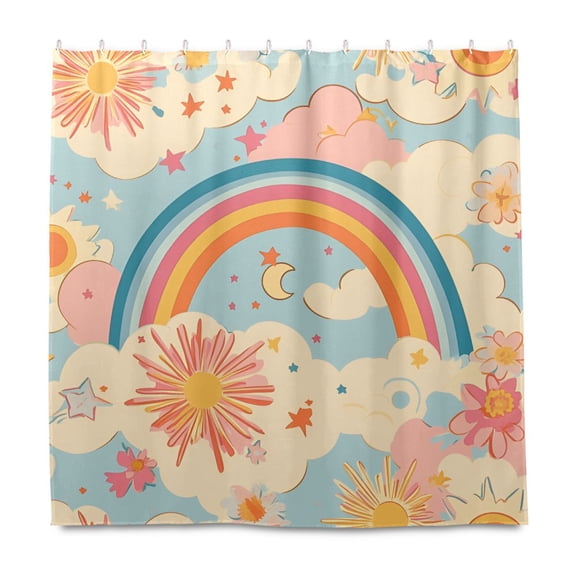 Yayeee Shower Curtain with Hooks 72"x72" Waterproof Fabric Bathroom Hanging Decor, Pink Retro Sun