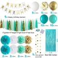 thumbnail image 2 of Teal Blue and Gold Birthday Party Decorations with Happy Birthday Banner,Foil Fringe Curtain,Tissue PomPoms,Star String Garland for Women Girls Party Decorations, 2 of 7